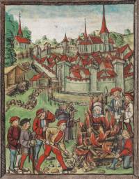 Hostien-Diebin wird verbrannt auf dem Scheiterhaufen verbrannt (1447)
